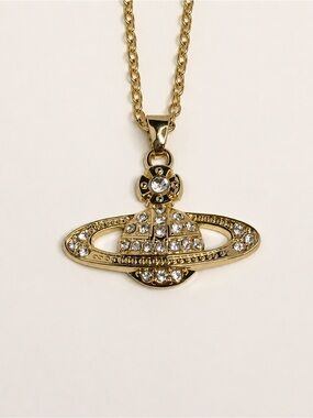 Vivienne Westwood Mini Bas Relief Orb Necklace Gold Crystal Pendant w/ BOX